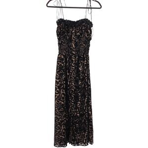 Reformation Women's Whimsy Black Velvet Burnout Midi Dress Size 8 Button Ruffle